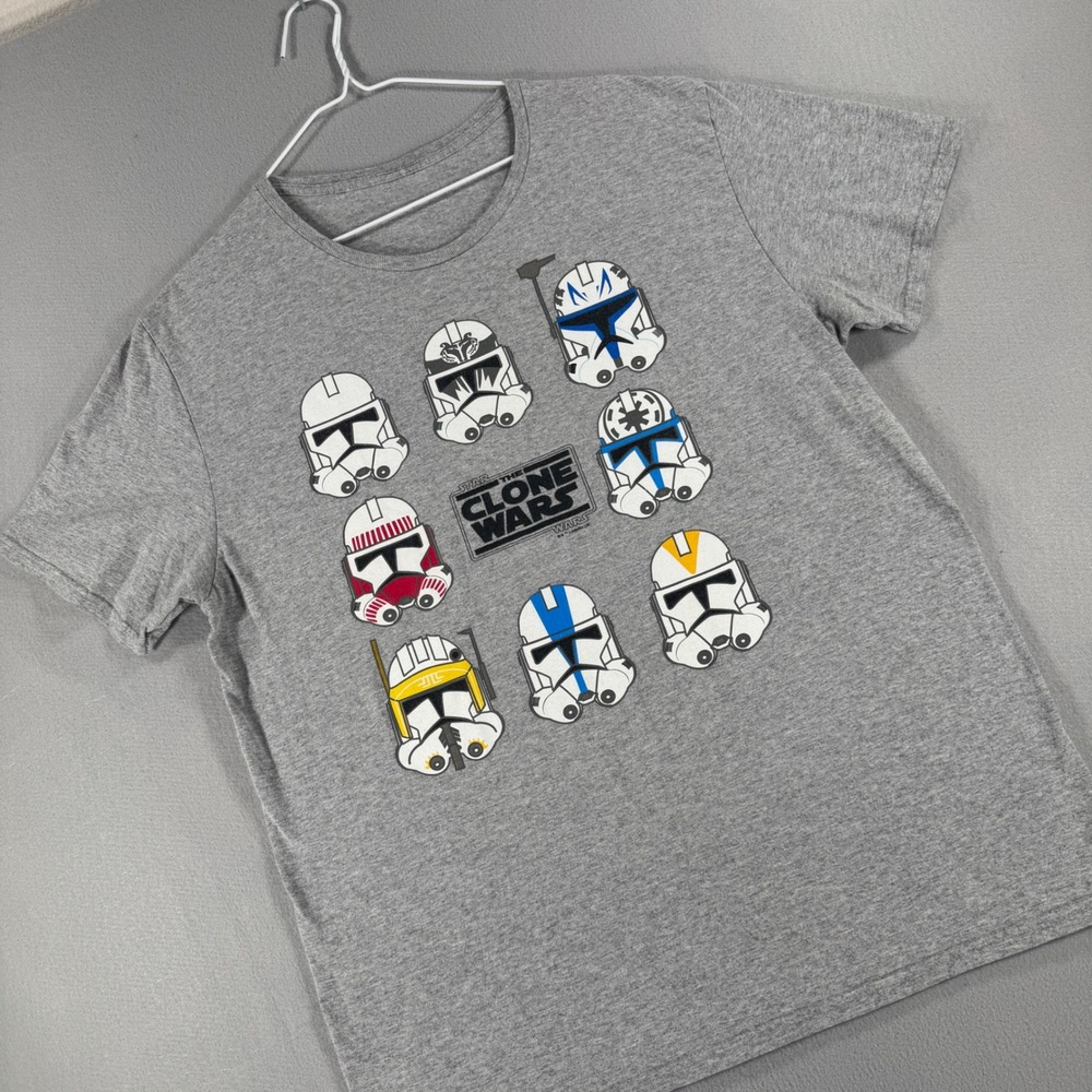 Star Wars The Clone Wars Clone Trooper Helmet Graphic T-Shirt Gray Mens L